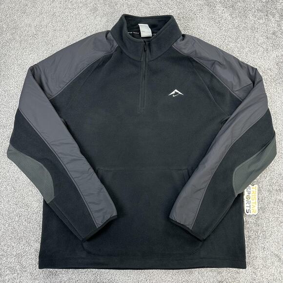 Nike Trail Pullover Mens Large Black Polartec Fleece Jacket FV9962-010 New Tags - Picture 1 of 12
